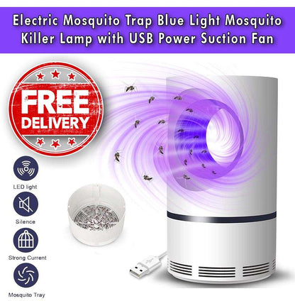 Electric Mosquito Trap Blue Light Mosquito Killer Lamp with USB Power Suction Fan – No Zapper, Child Safe